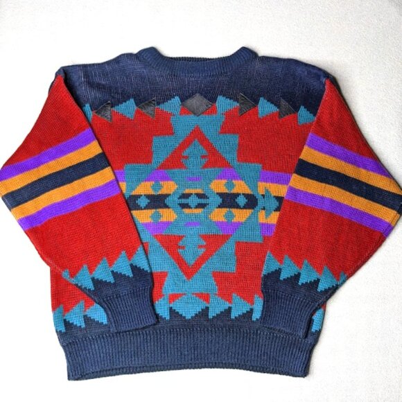 Vintage GItano Sweater Size M Geometric Knit 80s 90s Grandpa Retro Sweatshirt - Picture 1 of 6